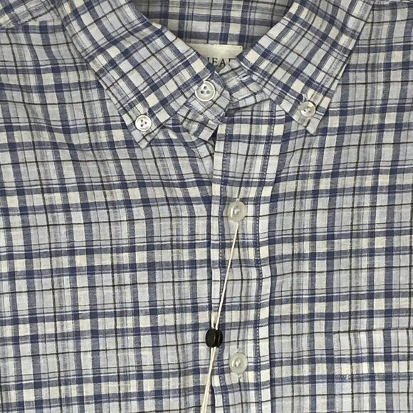 Duck Head Farris Linen Cotton Oxford Light Blue Plaid Medium $108 MSRP #2 - Picture 2 of 7